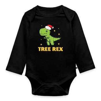 T-Rex - Tree Rex Lichterkette Stern Weihnachtsmütz - Baby Bio-Langarm-Body - Schwarz - Vorne