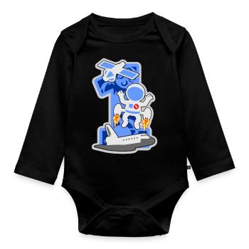 Astronaut 1. Geburtstag Party Nummer 1 - 1 Jahre - Baby Bio-Langarm-Body - Schwarz - Vorne