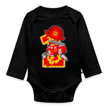 Firefighter 1st birthday party number 1 - 1 year - Organic Longsleeve Baby Bodysuit - black - Front