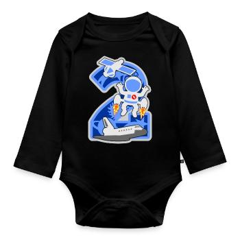 Astronaut 2. Geburtstagsparty Nummer 2 - 2 Jahre - Baby Bio-Langarm-Body - Schwarz - Vorne