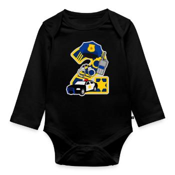 Polizei 2. Geburtstagsparty Nummer 2 - 2 Jahre - Baby Bio-Langarm-Body - Schwarz - Vorne