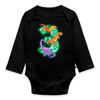 Dinosaurs 3rd birthday party number 3 - 3 years - Organic Longsleeve Baby Bodysuit - black - Front