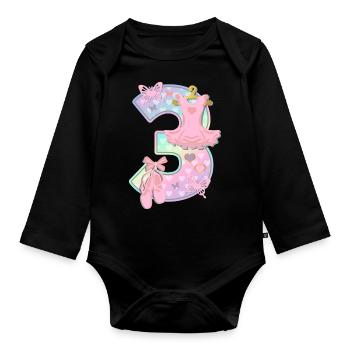 Ballerina 3. Geburtstagsparty Nummer 3 - 3 Jahre - Baby Bio-Langarm-Body - Schwarz - Vorne