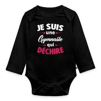 Je suis une Gymnaste qui déchire - Body Bébé bio manches longues - noir - Devant