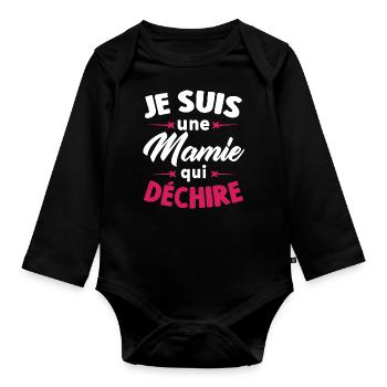 Je suis une mamie qui déchire - Body Bébé bio manches longues - noir - Devant