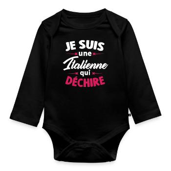 Je suis une Italienne qui déchire - Body Bébé bio manches longues - noir - Devant