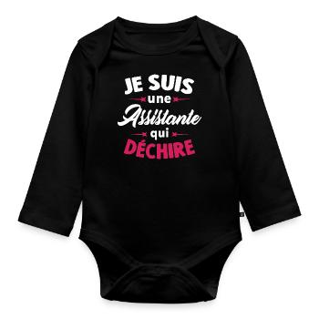 Je suis une assistante qui déchire - Body Bébé bio manches longues - noir - Devant
