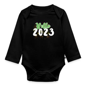 Hello 2023 Happy New Year 2023 New Year - Baby Bio-Langarm-Body - Schwarz - Vorne