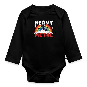 Rainbow Cat Kawaii Heavy Meow Metal Music Lover - Baby Bio-Langarm-Body - Schwarz - Vorne
