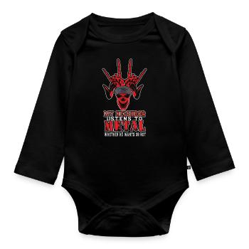 Scary Skeleton Bone Neighbor écoute Metal Love - Body Bébé bio manches longues - noir - Devant
