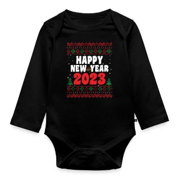 Ugly Christmas Happy New Year 2023 Hello New Year - Baby Bio-Langarm-Body - Schwarz - Vorne