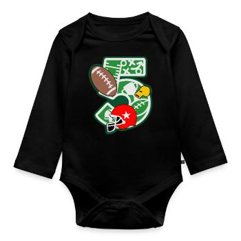 Football 5ème anniversaire numéro 5 - 5 ans - Body Bébé bio manches longues - noir - Devant