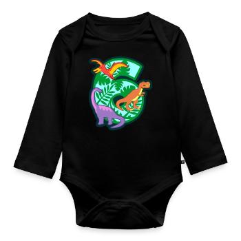 Dinosaurier 6. Geburtstagsparty Nummer 6 - 6 Jahre - Baby Bio-Langarm-Body - Schwarz - Vorne