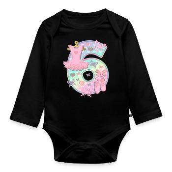 Ballerina 6. Geburtstagsparty Nummer 6 - 6 Jahre - Baby Bio-Langarm-Body - Schwarz - Vorne