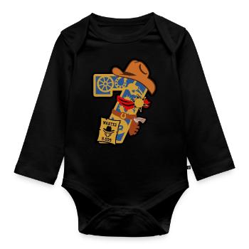Cowboy 7. Geburtstagsparty Nummer 7 - 7 Jahre - Baby Bio-Langarm-Body - Schwarz - Vorne