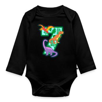 Dinosaurier 7. Geburtstagsparty Nummer 7 - 7 Jahre - Baby Bio-Langarm-Body - Schwarz - Vorne