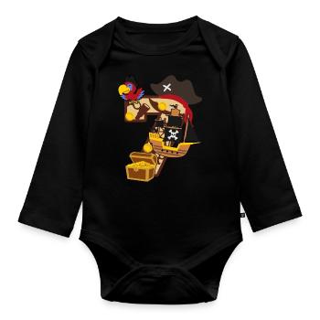 Fête pirate pour 7ème anniversaire numéro 7 - 7 ans - Body Bébé bio manches longues - noir - Devant