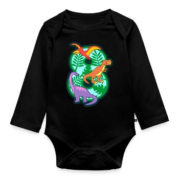 Dinosaurier 8. Geburtstagsparty Nummer 8 - 8 Jahre - Baby Bio-Langarm-Body - Schwarz - Vorne
