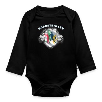 Basketball Geschenkidee Sport Design - Baby Bio-Langarm-Body - Schwarz - Vorne