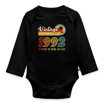 Vintage 1992, birthday gift 31 years - Organic Longsleeve Baby Bodysuit - black - Front