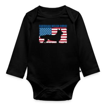 Cardigan Welsh Corgi Drapeau Américain - Body Bébé bio manches longues - noir - Devant