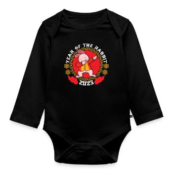 Cute Dabbing Rabbit Chinese New Year 2023 New Year - Baby Bio-Langarm-Body - Schwarz - Vorne