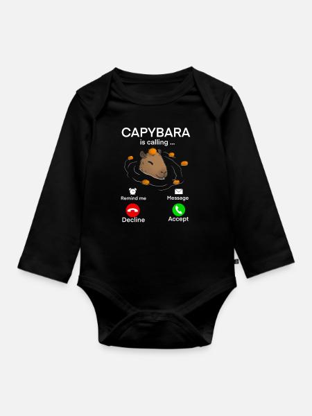 Capybara Anruf - Baby Bio-Langarm-Body - Schwarz