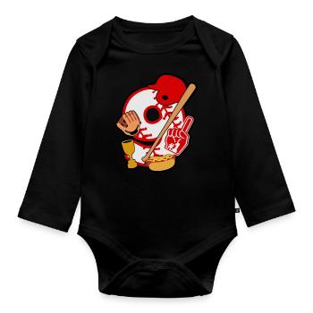 Baseball 9. Geburtstagsparty Nummer 9 - 9 Jahre - Baby Bio-Langarm-Body - Schwarz - Vorne