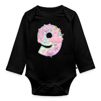 Ballerina 9. Geburtstagsparty Nummer 9 - 9 Jahre - Baby Bio-Langarm-Body - Schwarz - Vorne