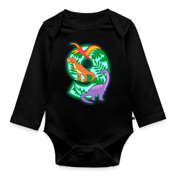 Dinosaurier 9. Geburtstagsparty Nummer 9 - 9 Jahre - Baby Bio-Langarm-Body - Schwarz - Vorne