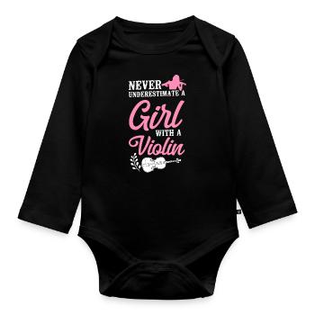 Violoniste Violoniste Fille Jamais - Body Bébé bio manches longues - noir - Devant