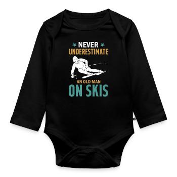 Ski Winter Skiing - Never Underestimate An Old Man - Organic Longsleeve Baby Bodysuit - black - Front