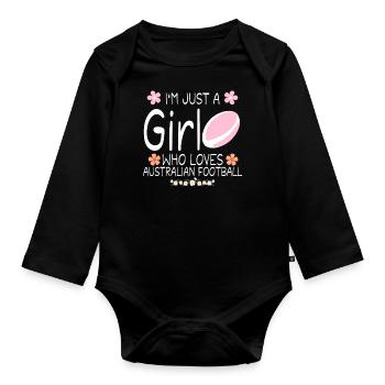 Ich bin nur ein Mädchen, das Australian Football liebt - Baby Bio-Langarm-Body - Schwarz - Vorne