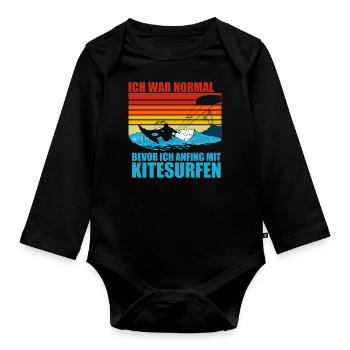 Ich War Normal Bevor Ich Anfing Mit Kitesurfen - Baby Bio-Langarm-Body - Schwarz - Vorne
