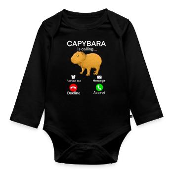 Capybara Baby Call - Organic Longsleeve Baby Bodysuit - black - Front