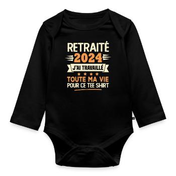 Retraité 2024 j'ai travaillé toute ma vie pour ce - Body Bébé bio manches longues - noir - Devant