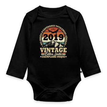 Vintage 2019 Anniversaire Cadeau Vintage Rétro - Body Bébé bio manches longues - noir - Devant