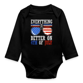 Everything is better on July 4th, the - Organic Longsleeve Baby Bodysuit - black - Front