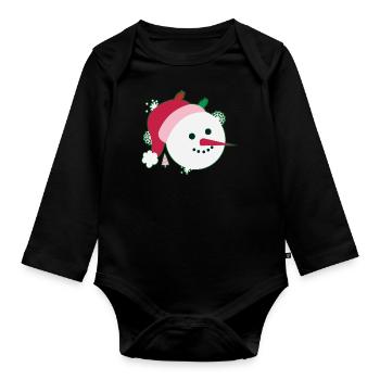 Snowman Smiling Face - Organic Longsleeve Baby Bodysuit - black - Front
