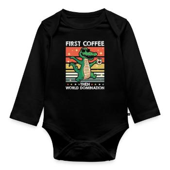 Crocodile Alligator Coffee Sunglasses - Organic Longsleeve Baby Bodysuit - black - Front