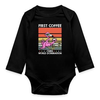 Flamingo Kaffee Sonnenbrille - Baby Bio-Langarm-Body - Schwarz - Vorne