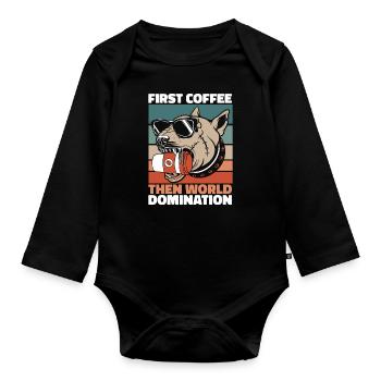 Bull Terrier Coffee Sunglasses - Organic Longsleeve Baby Bodysuit - black - Front