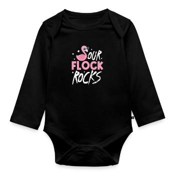 Flamingo Pink Vogel Zoo Sommer Urlaub Geschenk - Baby Bio-Langarm-Body - Schwarz - Vorne
