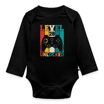 28 Jahre 28. Geburtstag Level freigeschaltet Gamin - Baby Bio-Langarm-Body - Schwarz - Vorne