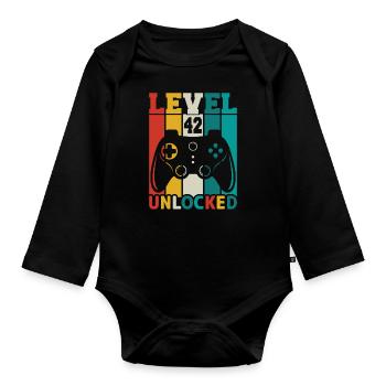 42 ans 42e anniversaire niveau débloqué Gamin - Body Bébé bio manches longues - noir - Devant