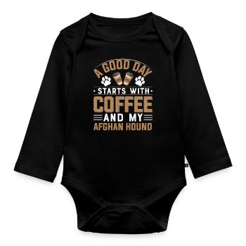 Afghan hunting dog and coffee lover - Organic Longsleeve Baby Bodysuit - black - Front