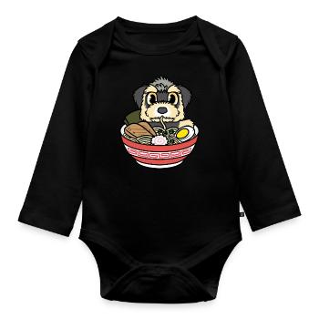 Morkie Dog Japonais Food Ramen Noodles - Body Bébé bio manches longues - noir - Devant