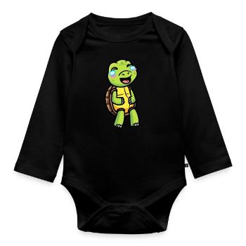 Meeresschildkröte Lachendes Emoticon - Baby Bio-Langarm-Body - Schwarz - Vorne
