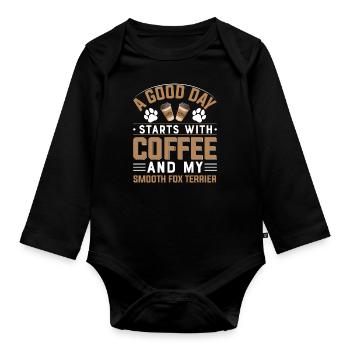 Glatter Foxterrier Kaffee Trinken Hundebesitzer - Baby Bio-Langarm-Body - Schwarz - Vorne