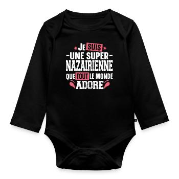 Nazairienne Saint Nazaire Ville Ouest France Femme - Body Bébé bio manches longues - noir - Devant